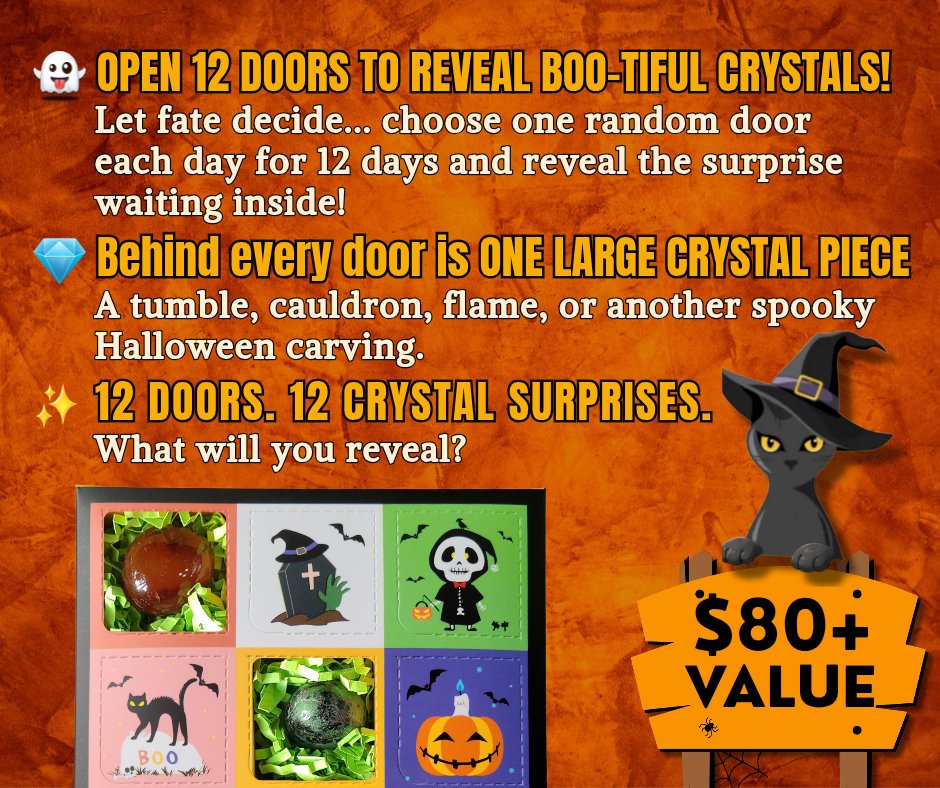 Halloween Advent Calendar open showing crystal surprises inside