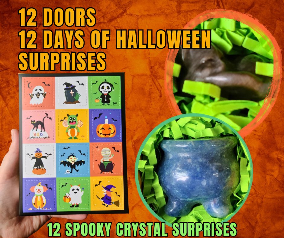 Close-up of Halloween crystal carvings from the advent calendar