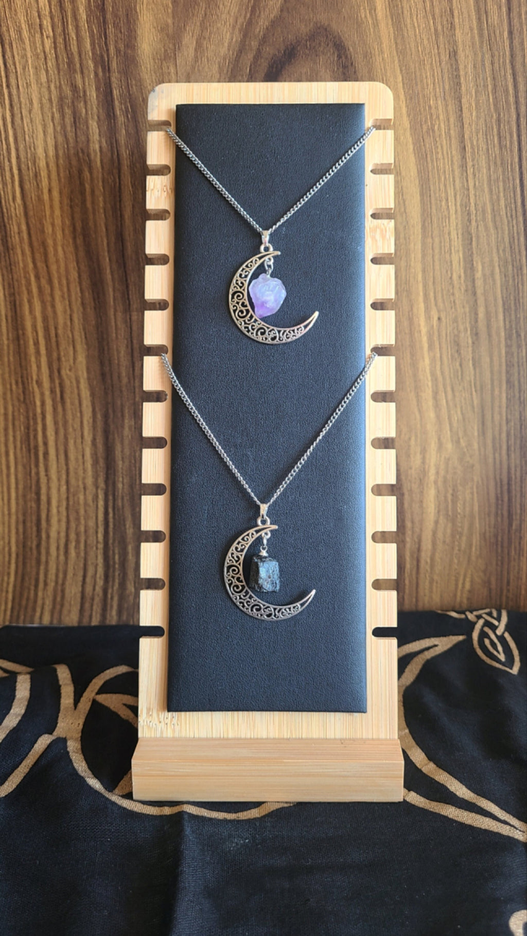 Raw Crystal Crescent Moon Necklace: Stainless Steel Chain
