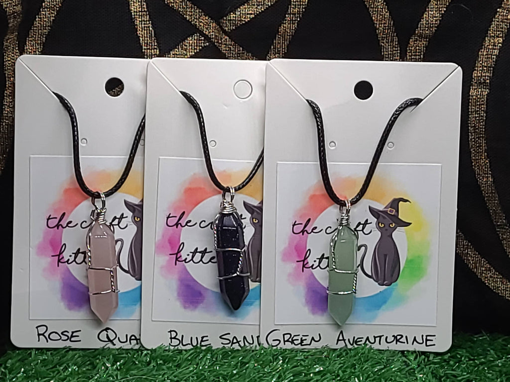 Crystal Point Necklaces ~ Energy Healing Pendant Strung on Black Necklace Cord