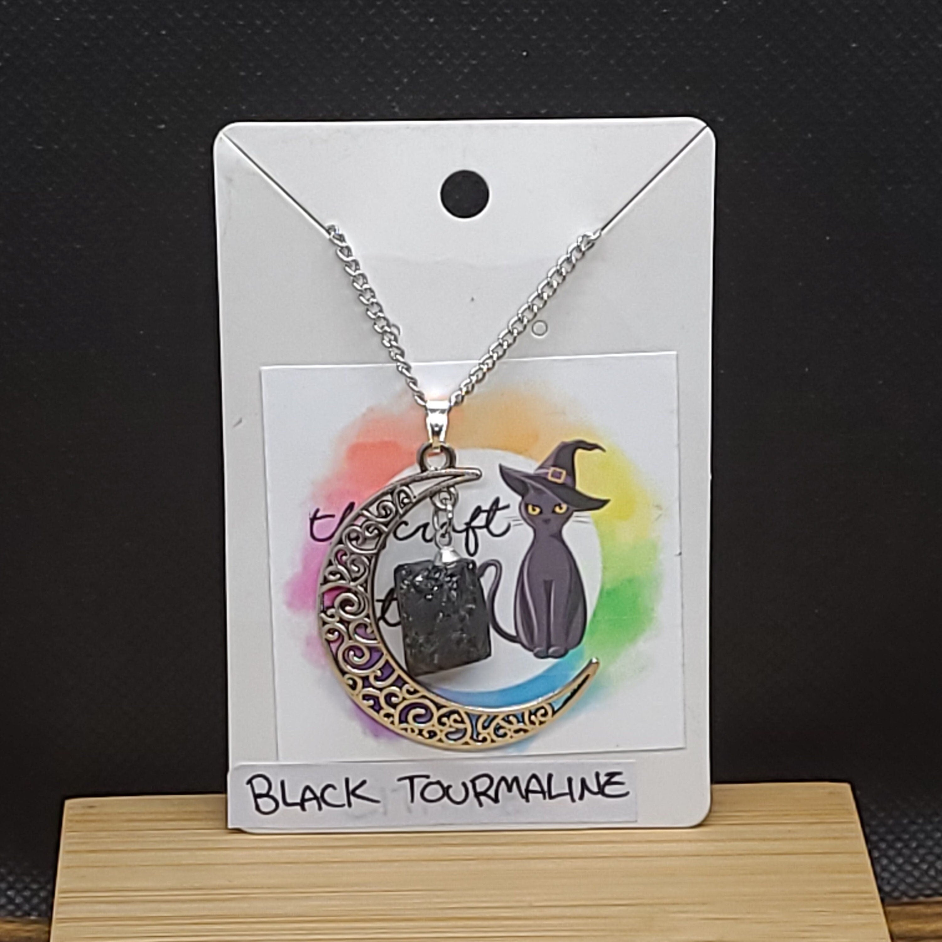 Raw Crystal Crescent Moon Necklace: Stainless Steel Chain