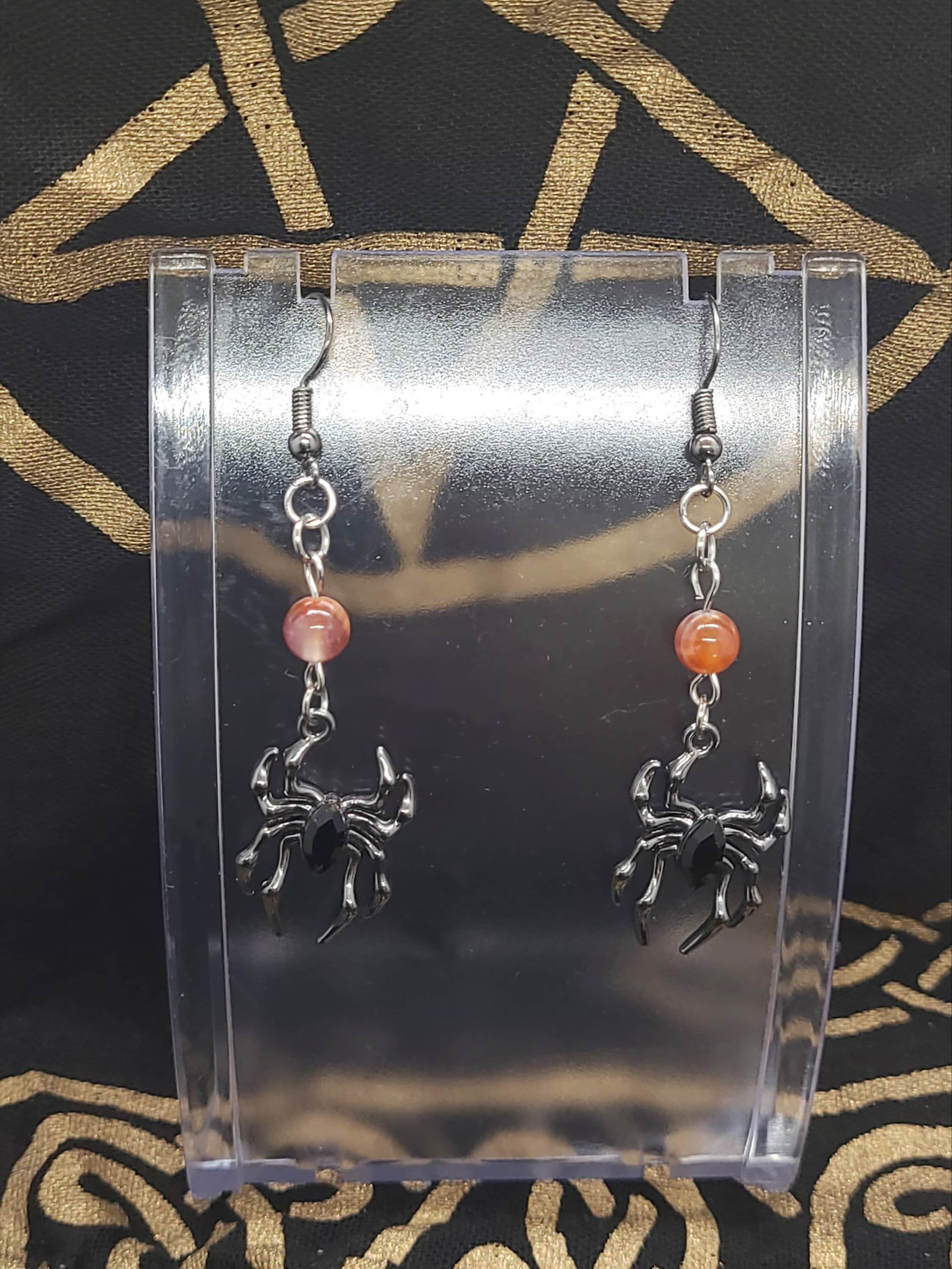 Boucles d'oreilles pendantes araignée gothique, bijoux de sorcière, accessoires d'Halloween, cadeau de bijoux en cristal faits à la main