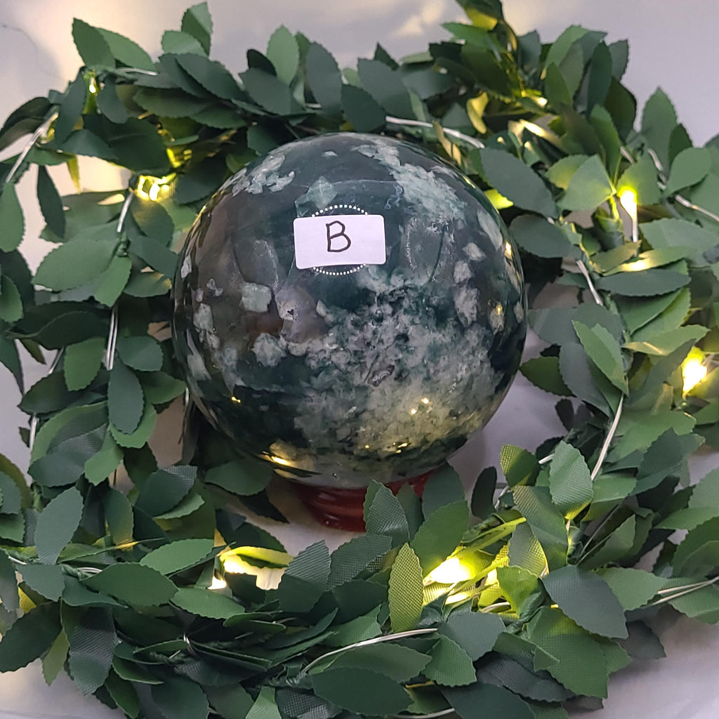 Moss Agate Sphere •64.1mm (stand incl.)