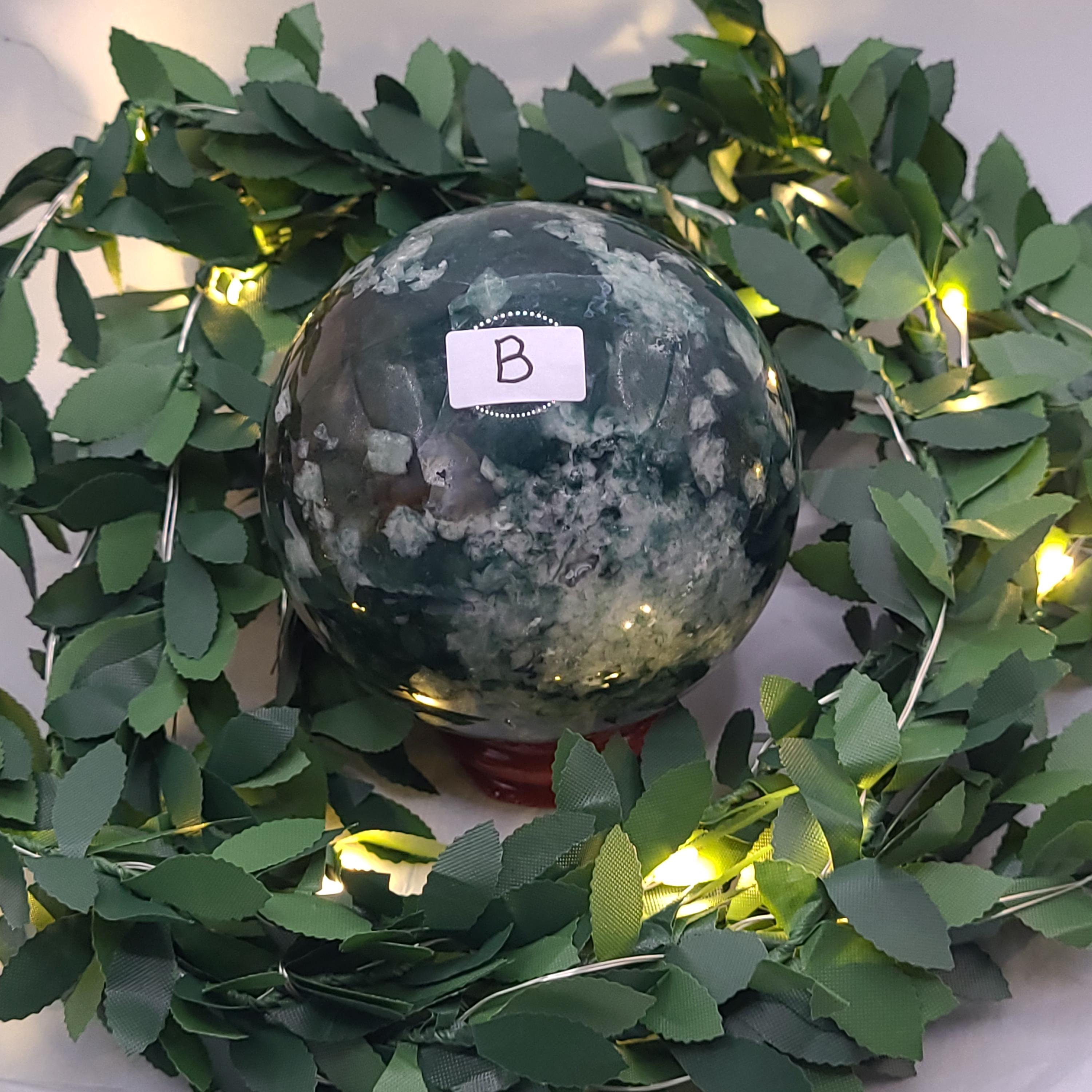 Moss Agate Sphere •64.1mm (stand incl.)