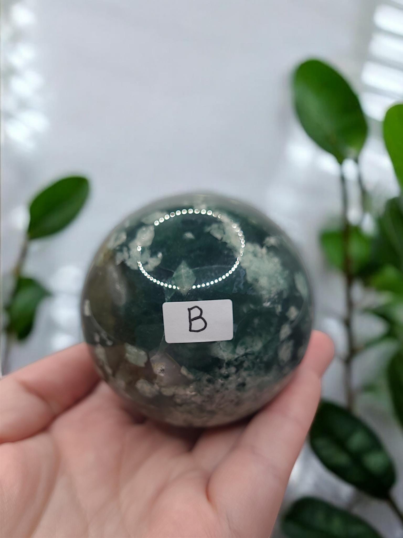 Moss Agate Sphere •64.1mm (stand incl.)