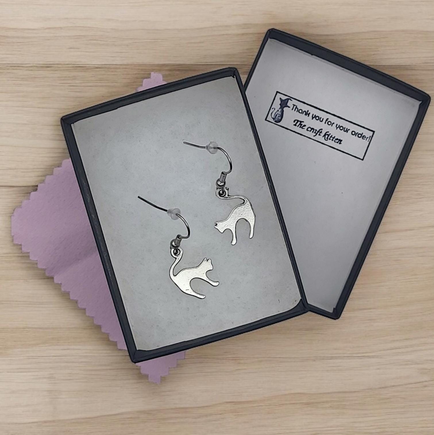 Handmade Cat Earrings: Sterling Silver, Stainless Steel, or Silver Alloy
