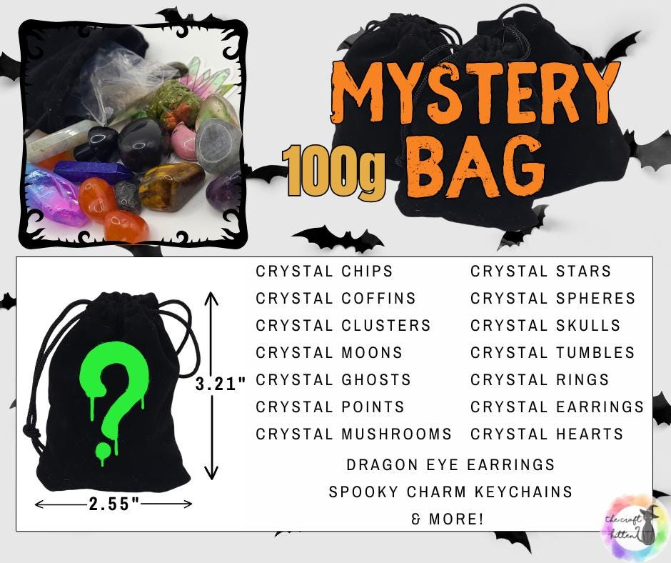 Witch's Brew Crystal Confetti: Mystery Cauldron, Pumpkin, or Bag. Mystery crystals & jewelry