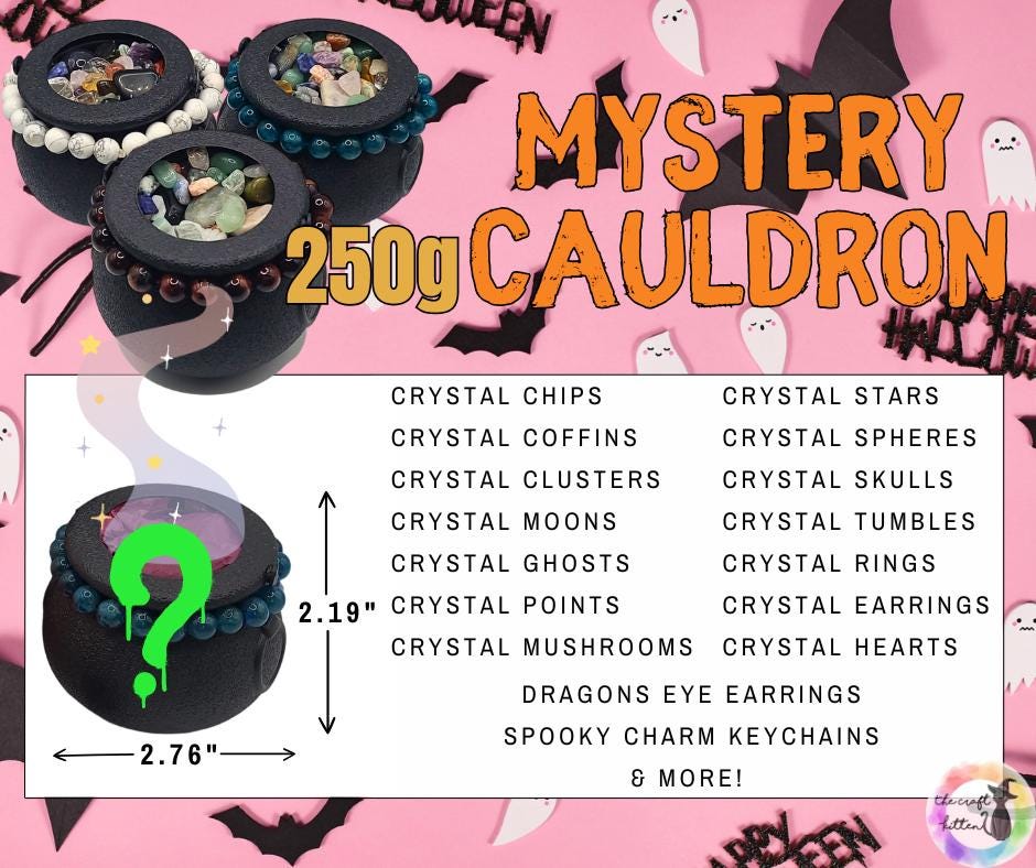 Witch's Brew Crystal Confetti: Mystery Cauldron, Pumpkin, or Bag. Mystery crystals & jewelry
