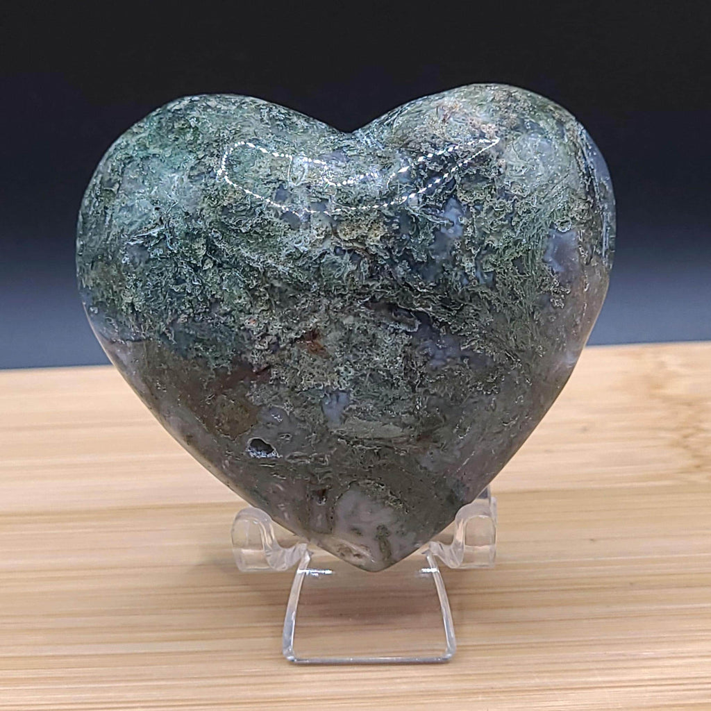 Polished Moss Agate Heart: Green Crystal for Healing & Growth