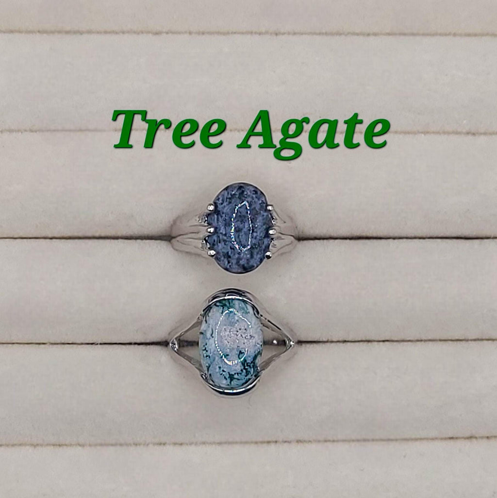 Size 9 Crystal Ring: Silver Band, Aventurine, Tiger's Eye, Opalite