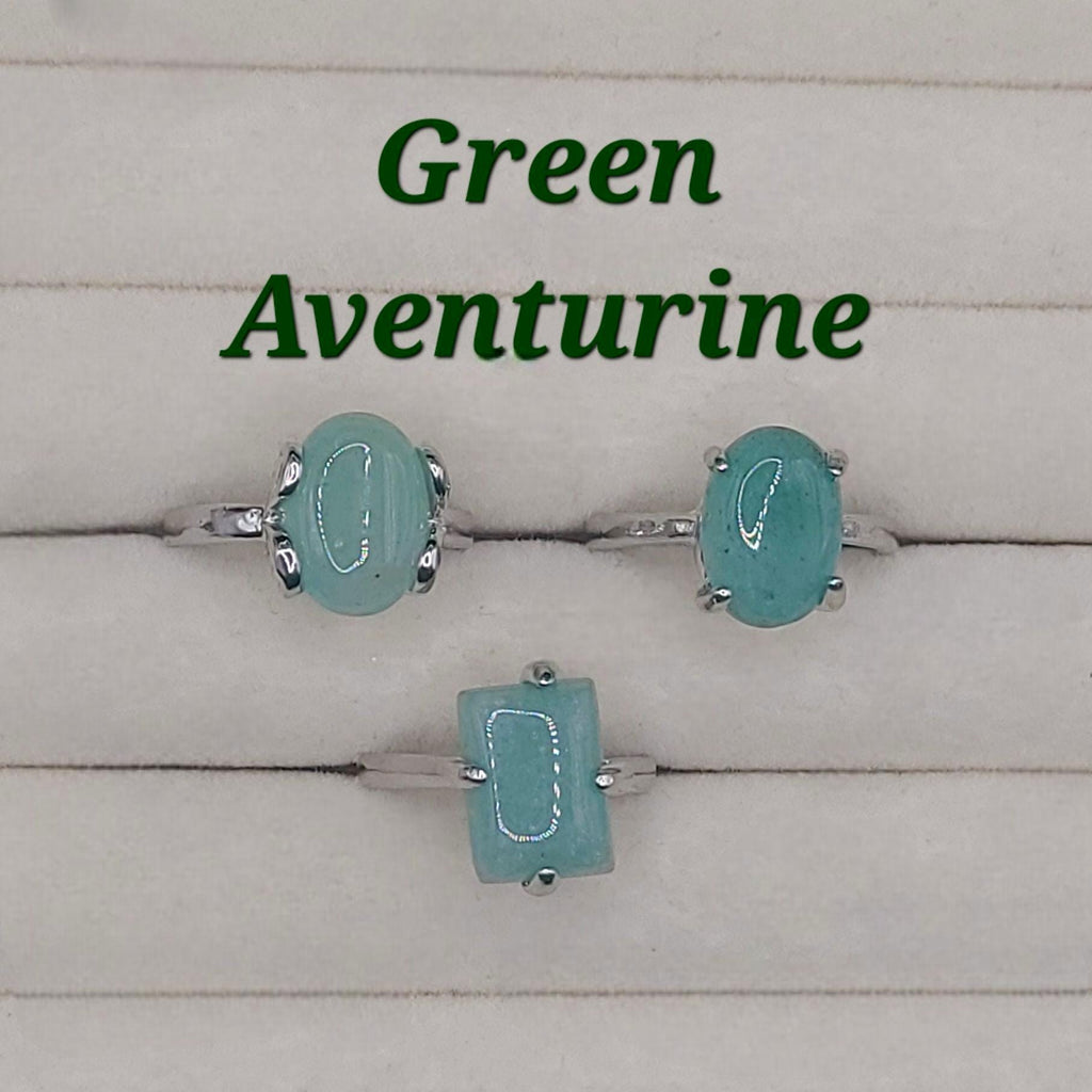 Size 9 Crystal Ring: Silver Band, Aventurine, Tiger's Eye, Opalite