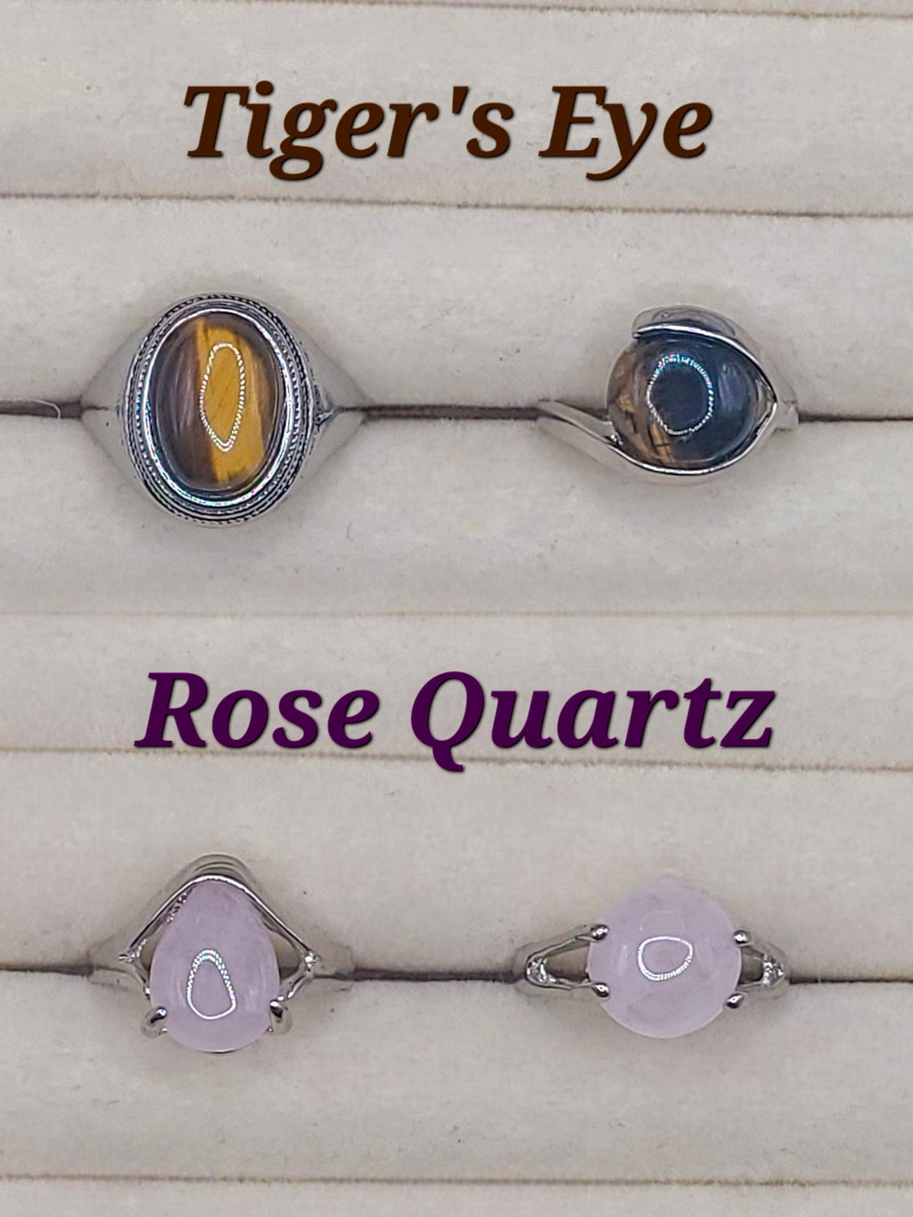 Size 9 Crystal Ring: Silver Band, Aventurine, Tiger's Eye, Opalite