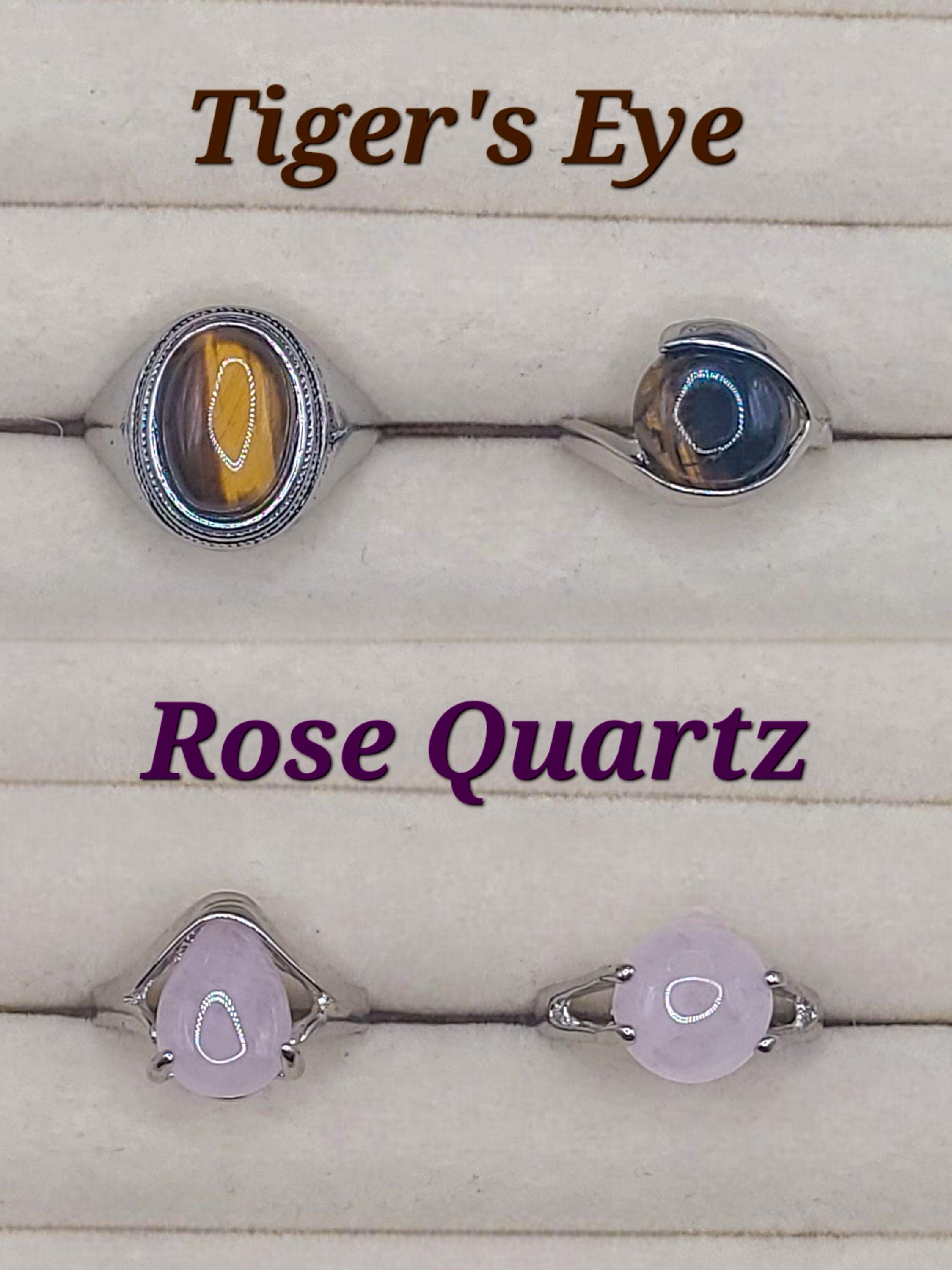 Size 9 Crystal Ring: Silver Band, Aventurine, Tiger's Eye, Opalite