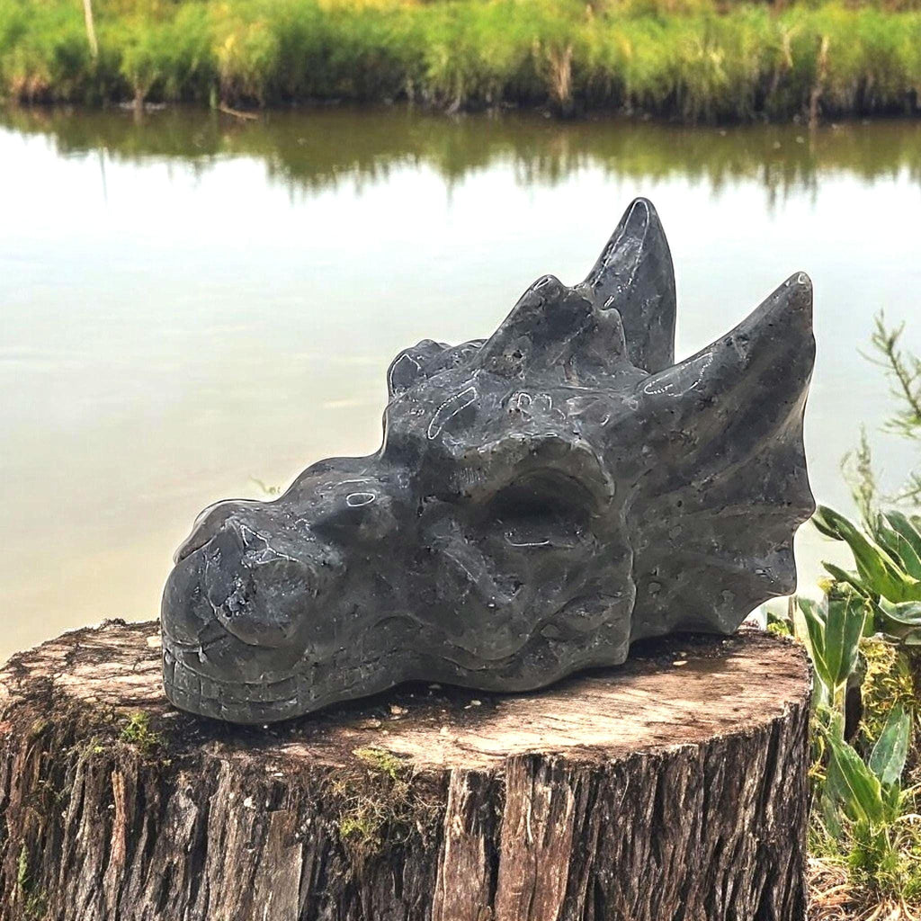 Yooperlite Dragon Skull: UV reactive Crystal, Witchy Decor