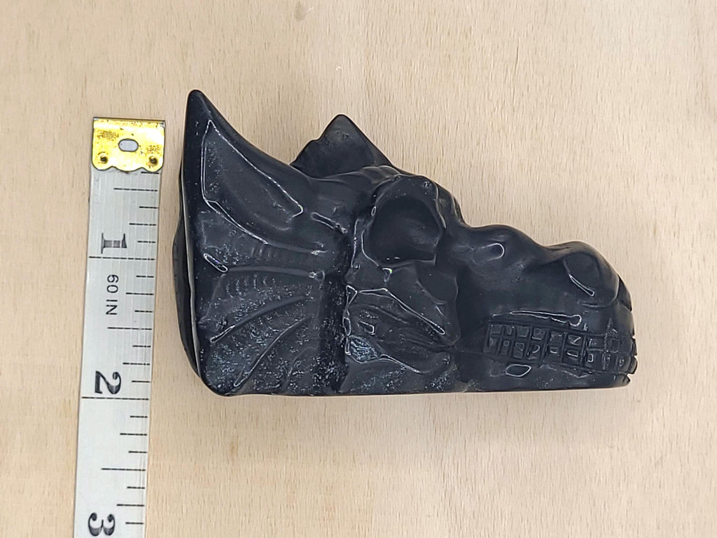 Black Obsidian Dragon Skull: Hand-carved, spooky decor