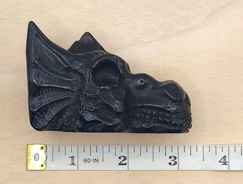 Black Obsidian Dragon Skull: Hand-carved, spooky decor
