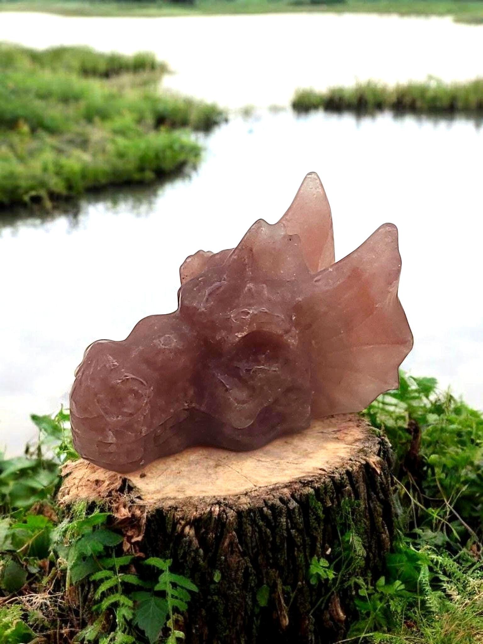 Strawberry Quartz Dragon Skull