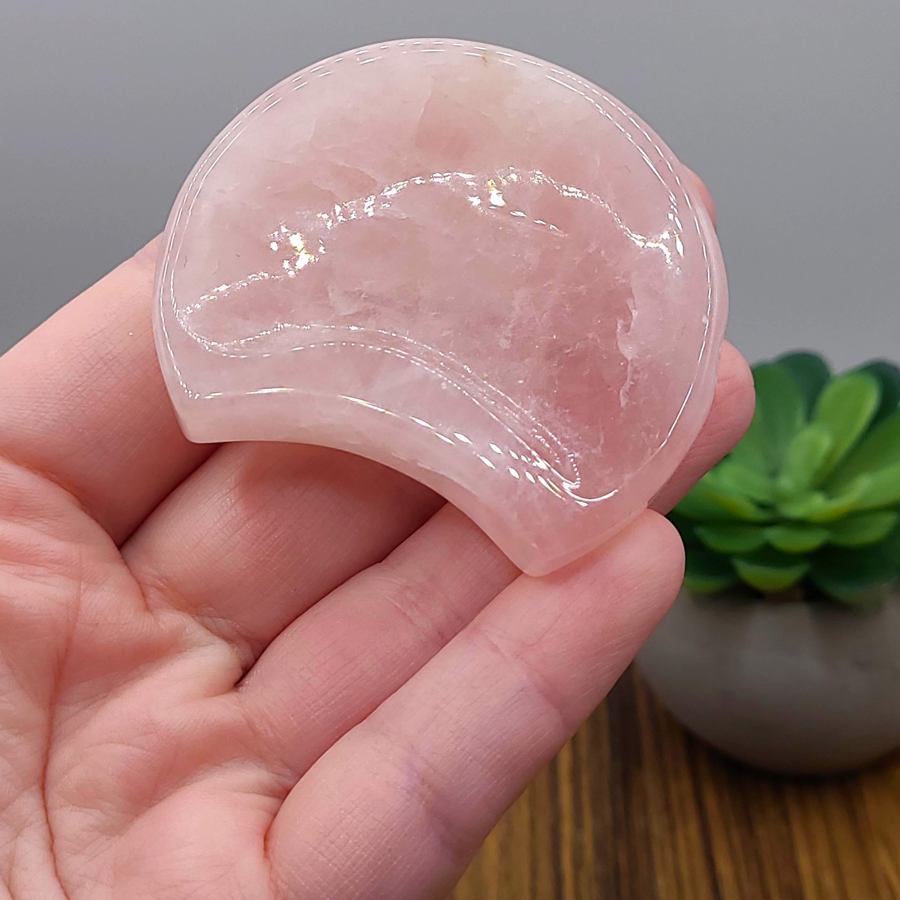 Rose Quartz Crescent Moon Bowl, Love Crystal Dish, Healing Pink Trinket Holder, Small Offering