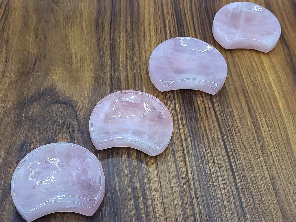 Rose Quartz Crescent Moon Bowl, Love Crystal Dish, Healing Pink Trinket Holder, Small Offering