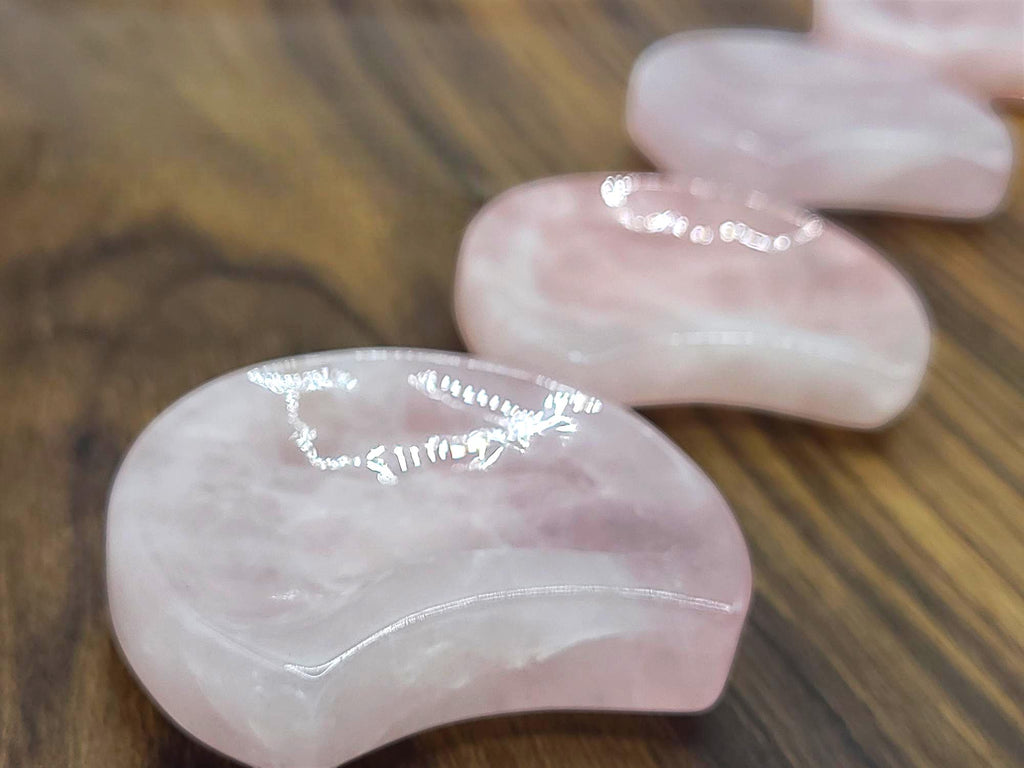 Rose Quartz Crescent Moon Bowl, Love Crystal Dish, Healing Pink Trinket Holder, Small Offering