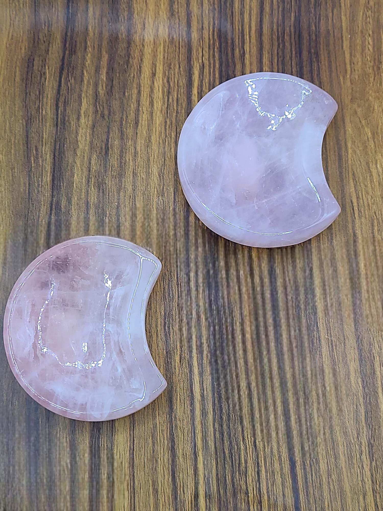 Rose Quartz Crescent Moon Bowl, Love Crystal Dish, Healing Pink Trinket Holder, Small Offering