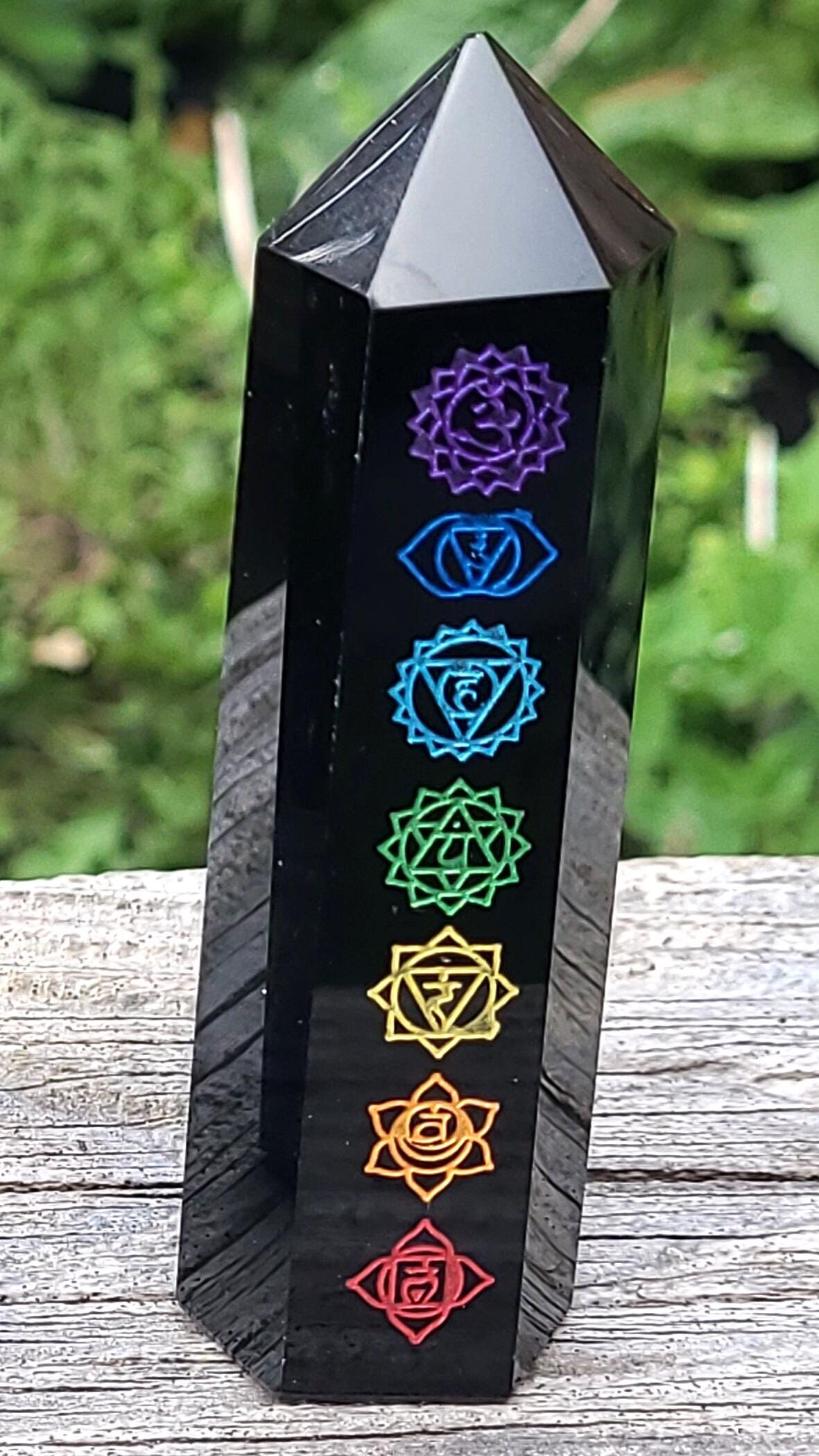 Black Obsidian Chakra Tower: Reiki Healing Crystal Point