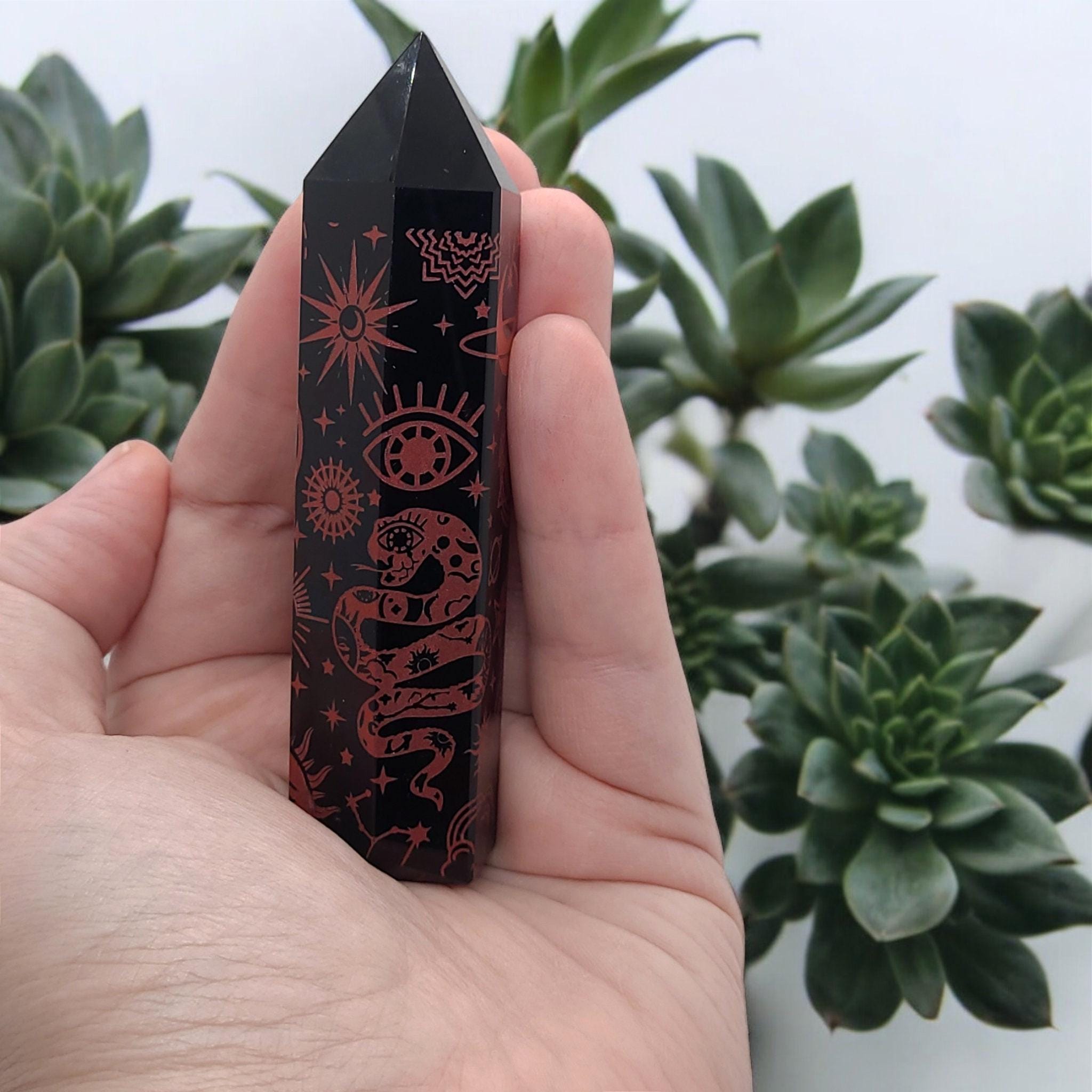 Black Obsidian Celestial Engraved Tower