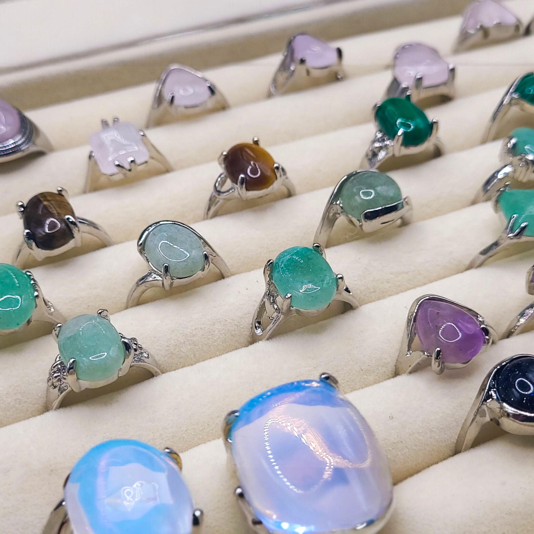 Size 7 Crystal Gemstone Ring - Silver Band, Everyday wear