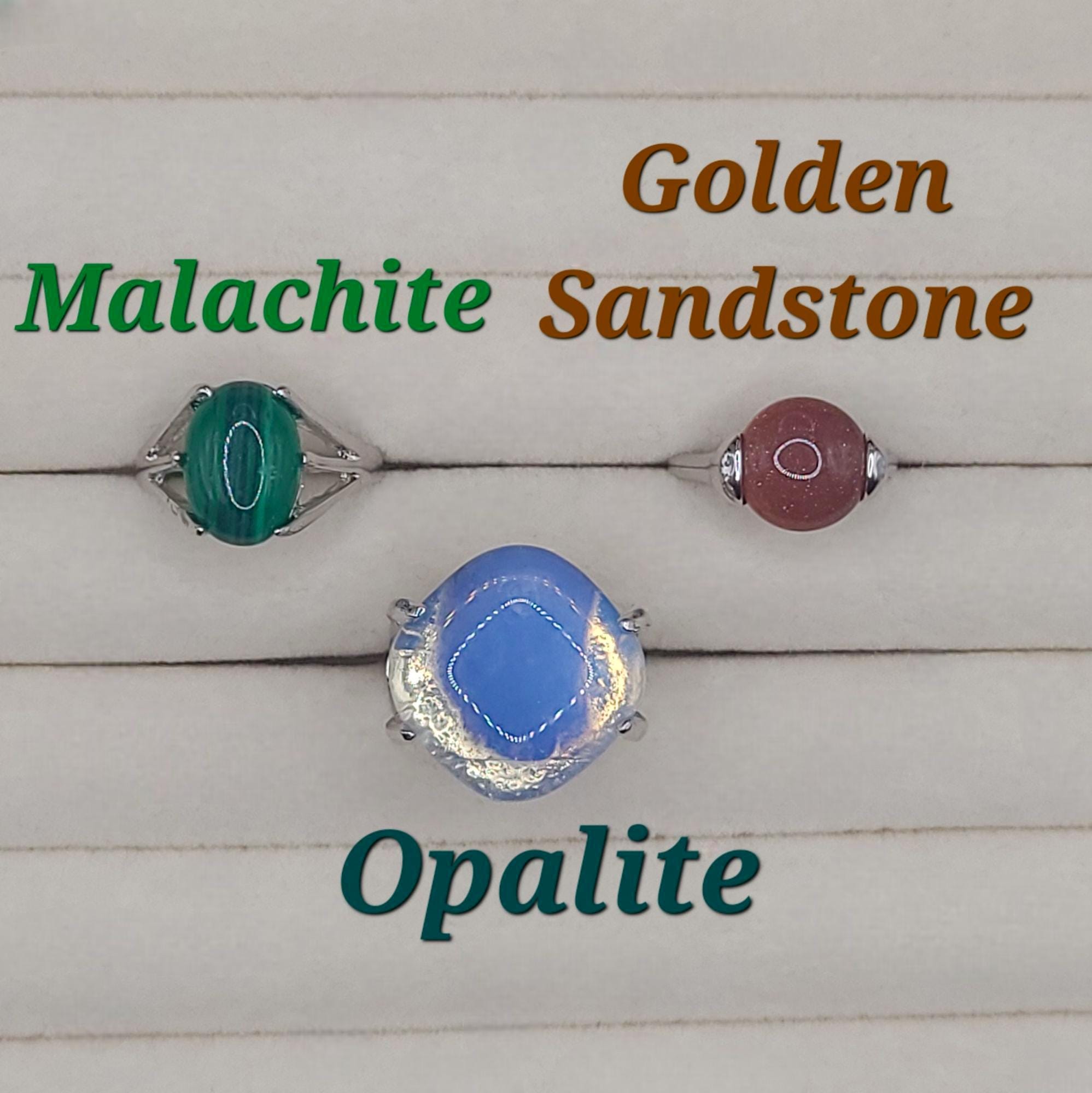 Size 9 Crystal Ring: Silver Band, Aventurine, Tiger's Eye, Opalite