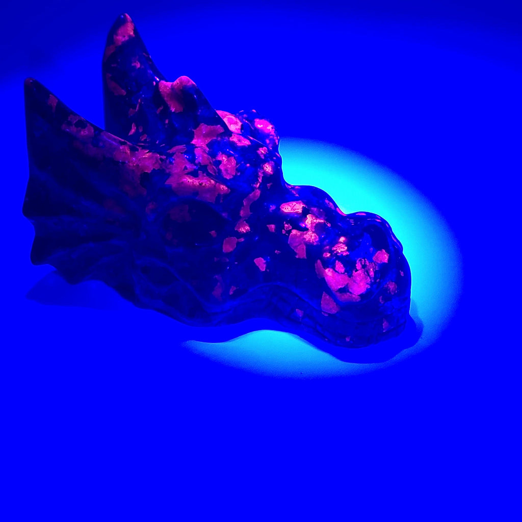 Yooperlite Dragon Skull: UV reactive Crystal, Witchy Decor