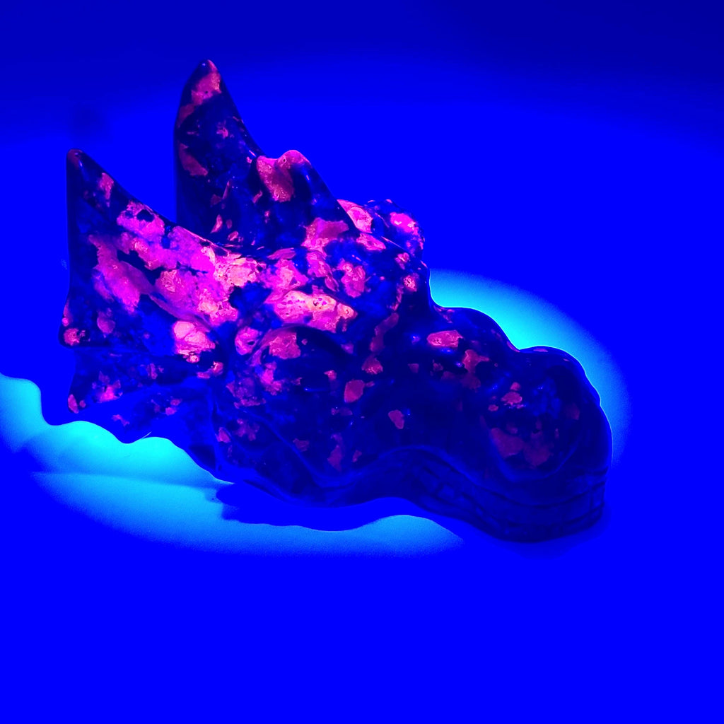 Yooperlite Dragon Skull: UV reactive Crystal, Witchy Decor