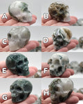 Hand Carved Moss Agate Crystal Skull: Grounding Stone, Witchy Altar Decor