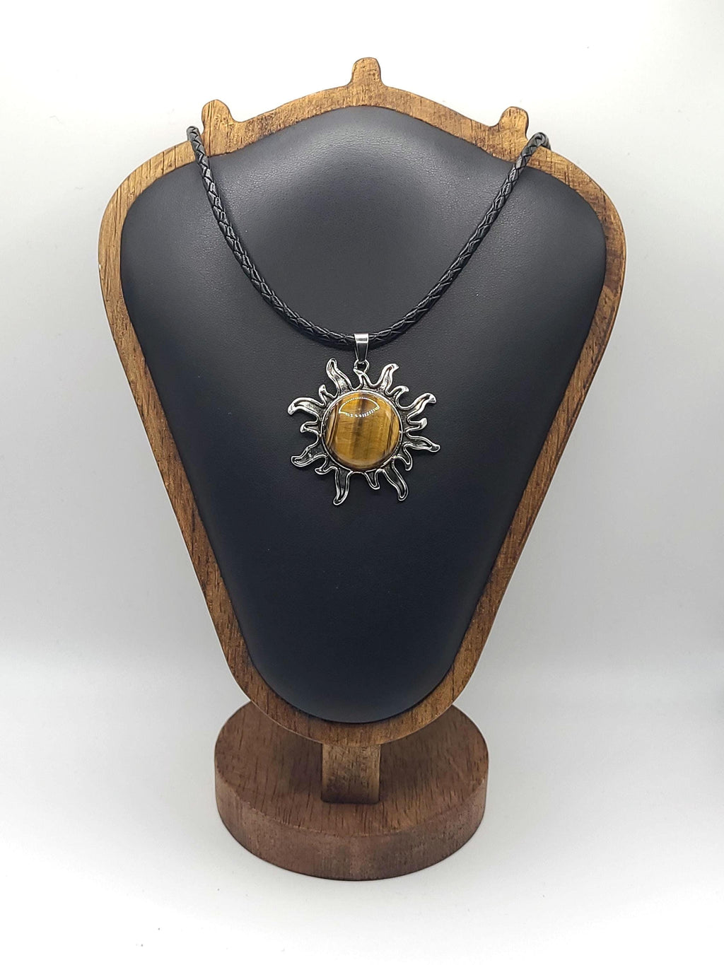 Collier Soleil Cristal sur Cordon Tressé en Simili Cuir, Bijou Pendentif Bohème