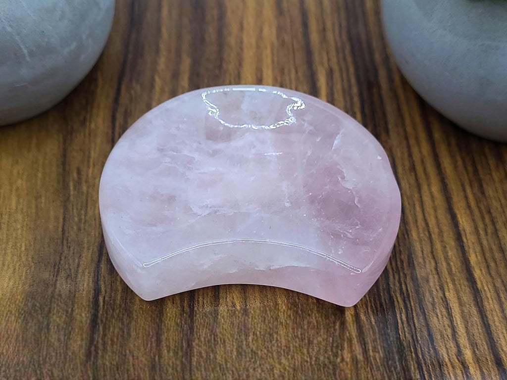 Rose Quartz Crescent Moon Bowl, Love Crystal Dish, Healing Pink Trinket Holder, Small Offering