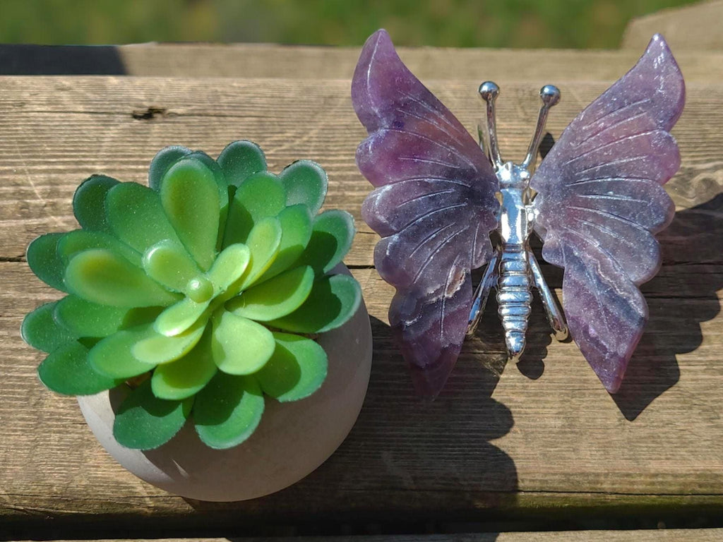 Rainbow Fluorite Butterfly Carving: Purple