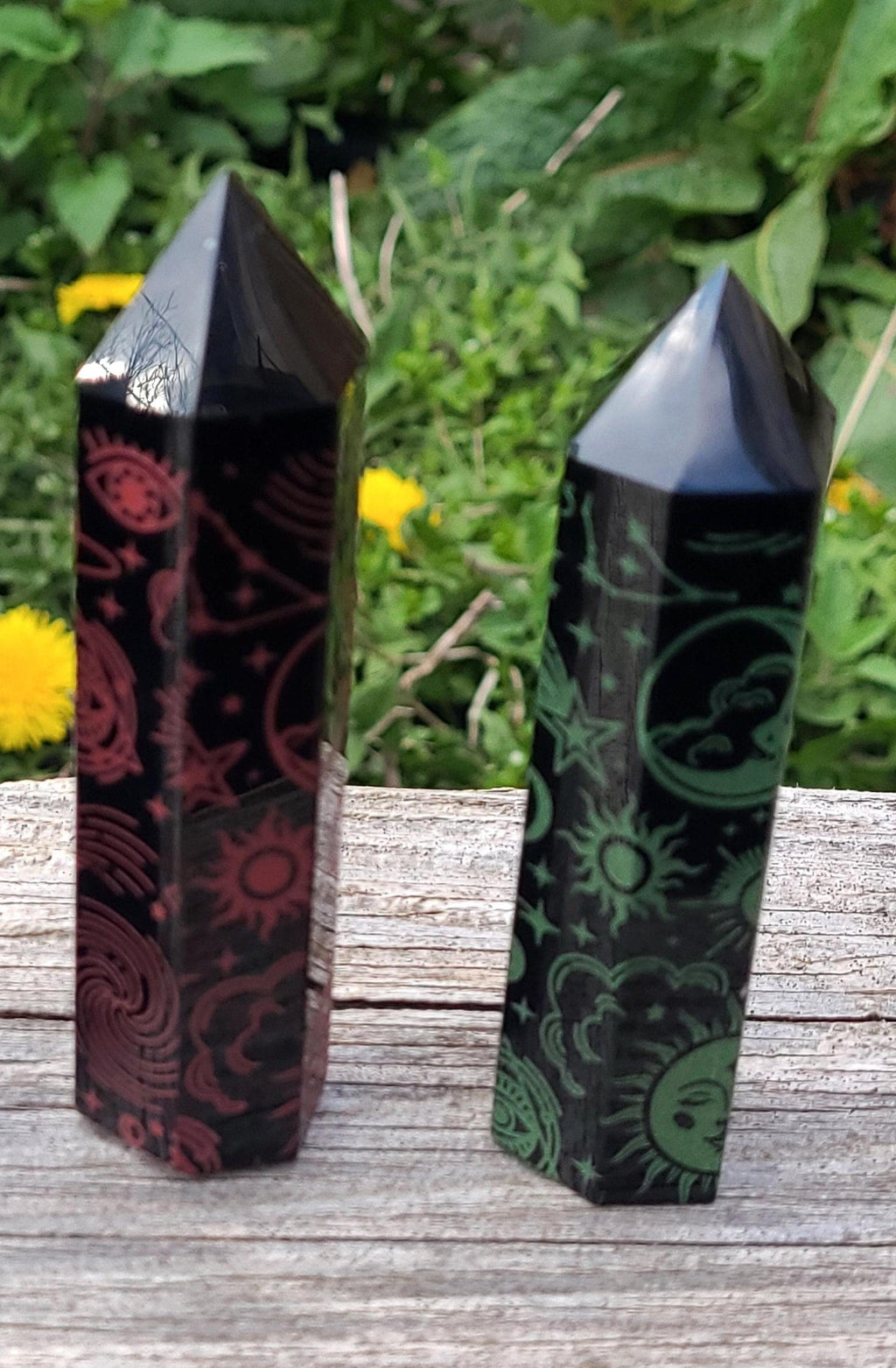 Black Obsidian Celestial Engraved Tower