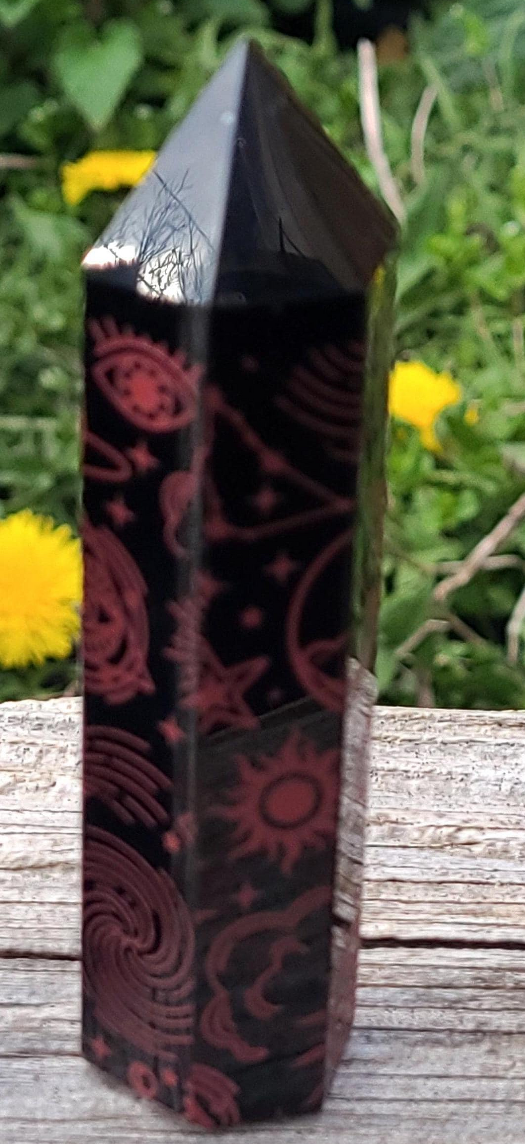 Black Obsidian Celestial Engraved Tower
