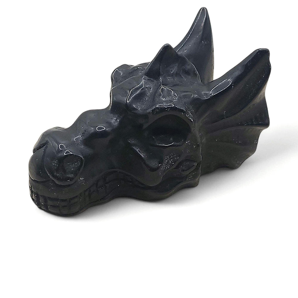 Black Obsidian Dragon Skull: Hand-carved, spooky decor