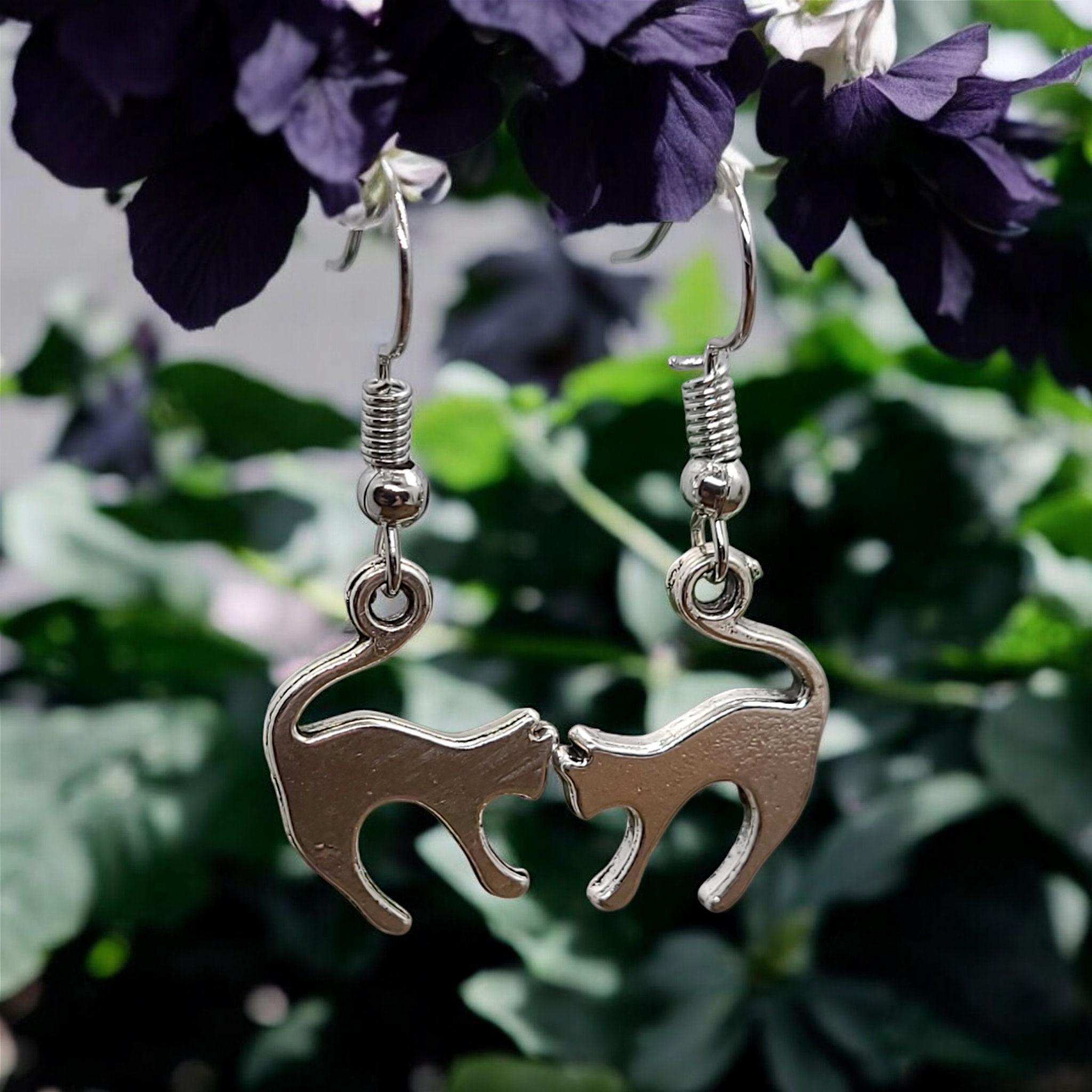 Handmade Cat Earrings: Sterling Silver, Stainless Steel, or Silver Alloy