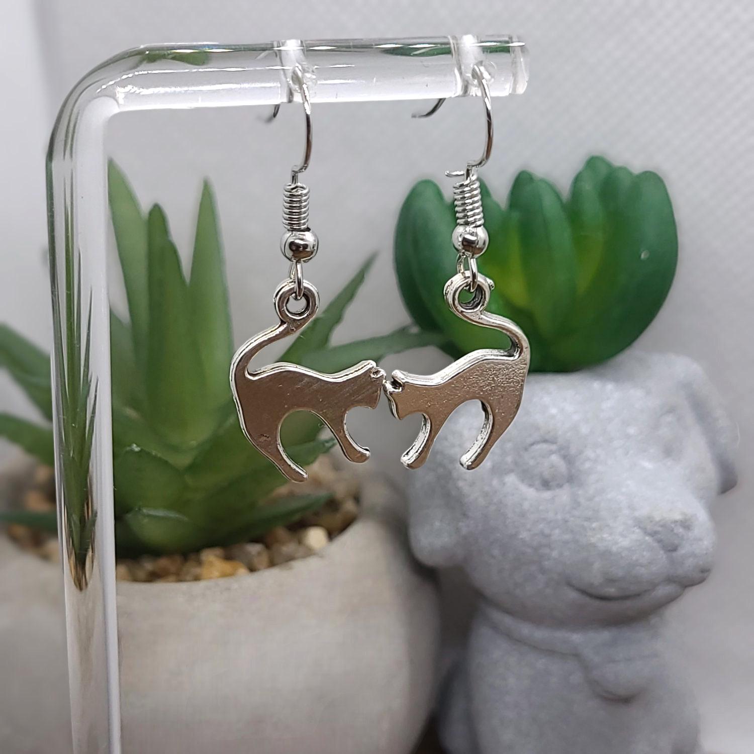 Handmade Cat Earrings: Sterling Silver, Stainless Steel, or Silver Alloy