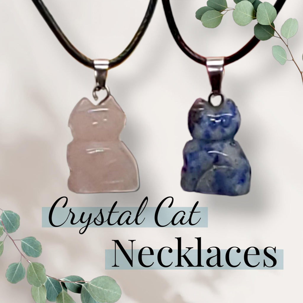 Crystal Cat Necklace: Adjustable Black Cord, Witchy Charm, Cat-lover gift