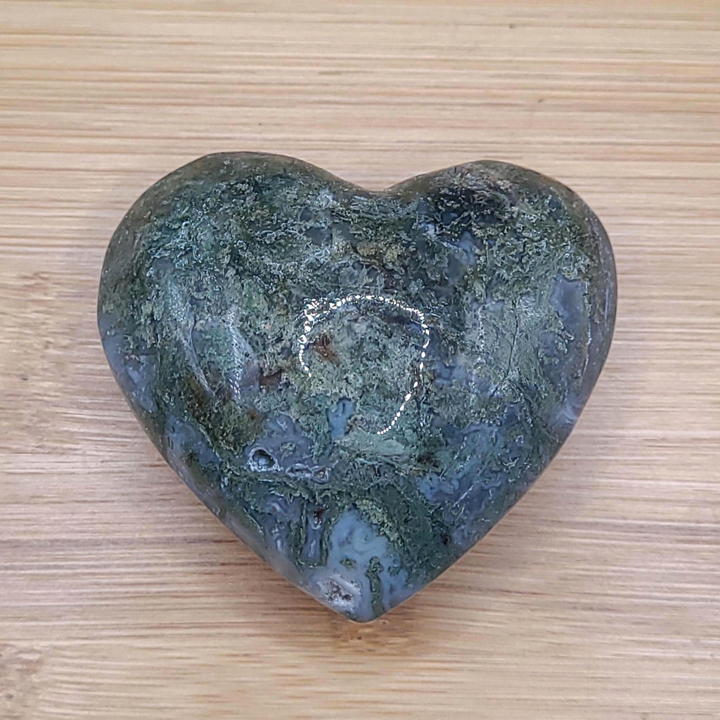 Polished Moss Agate Heart: Green Crystal for Healing & Growth