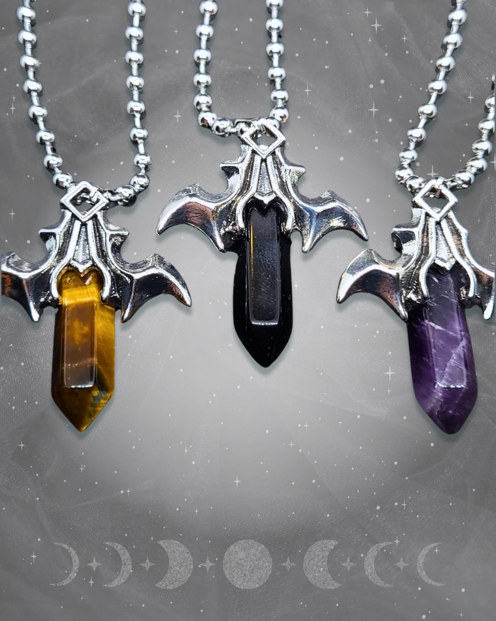 Collier Épée Chauve-Souris Gothique en Cristal : Chaîne à Billes en Acier Inoxydable
