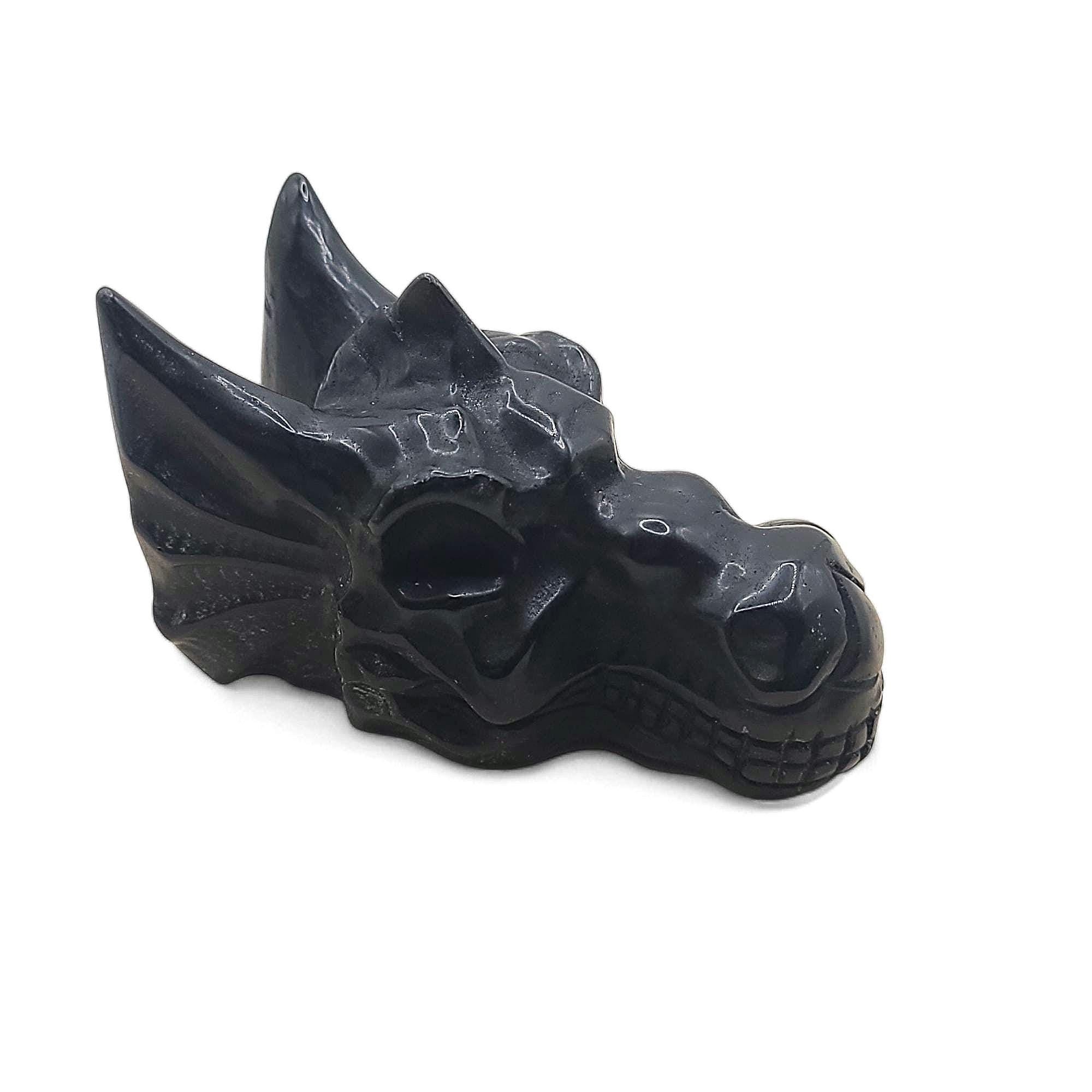 Black Obsidian Dragon Skull: Hand-carved, spooky decor