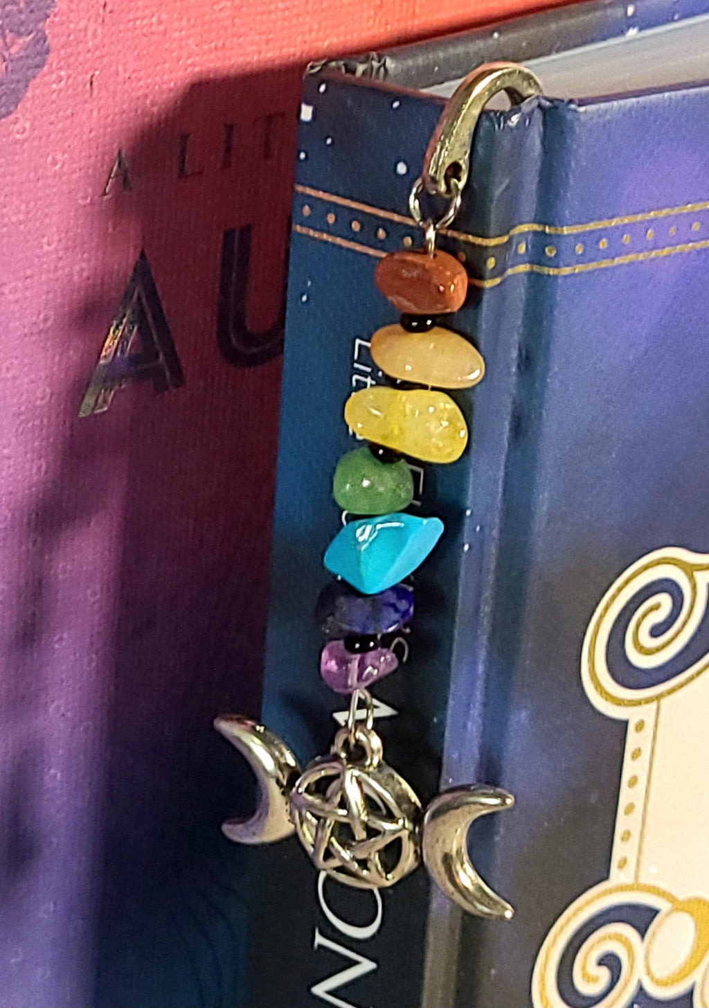 Chakra Crystal Bookmark: Celestial Charm Beaded Metal Hook - Witchy Gift