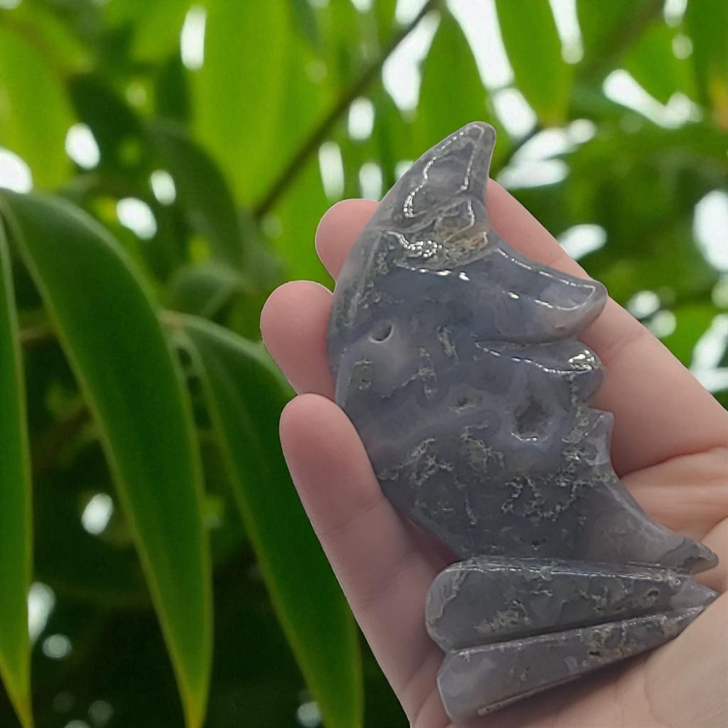Moss Agate Moon Face Carving  Nature Crystal, Witchy Decor