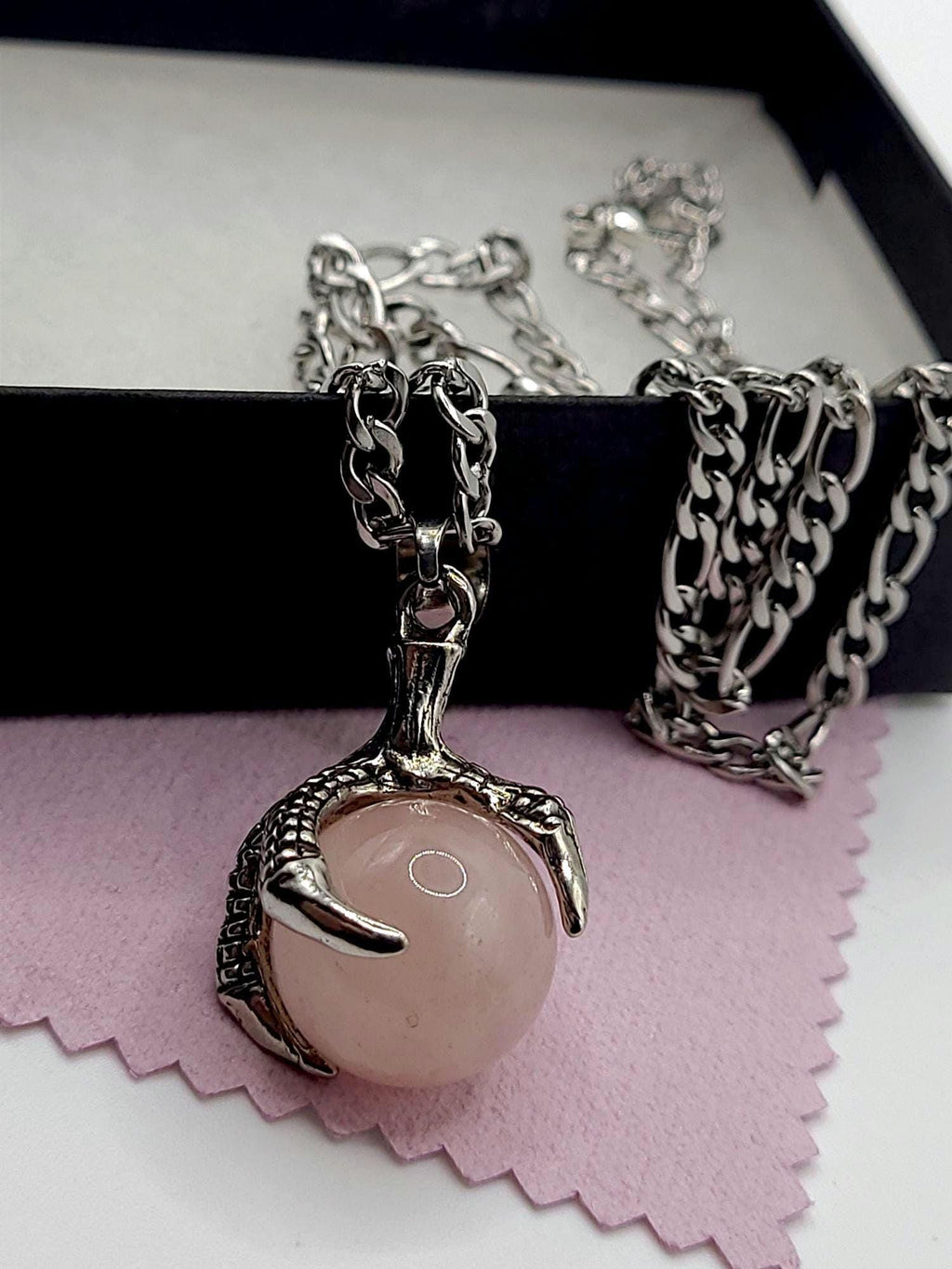 Dragonclaw Charm Necklace - Crystal Ball Necklace - stainless steel chain  Gemstone sphere held by claw