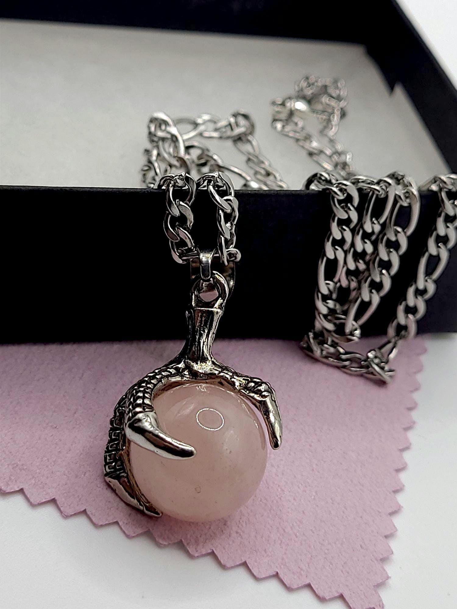 Dragonclaw Charm Necklace - Crystal Ball Necklace - stainless steel chain  Gemstone sphere held by claw