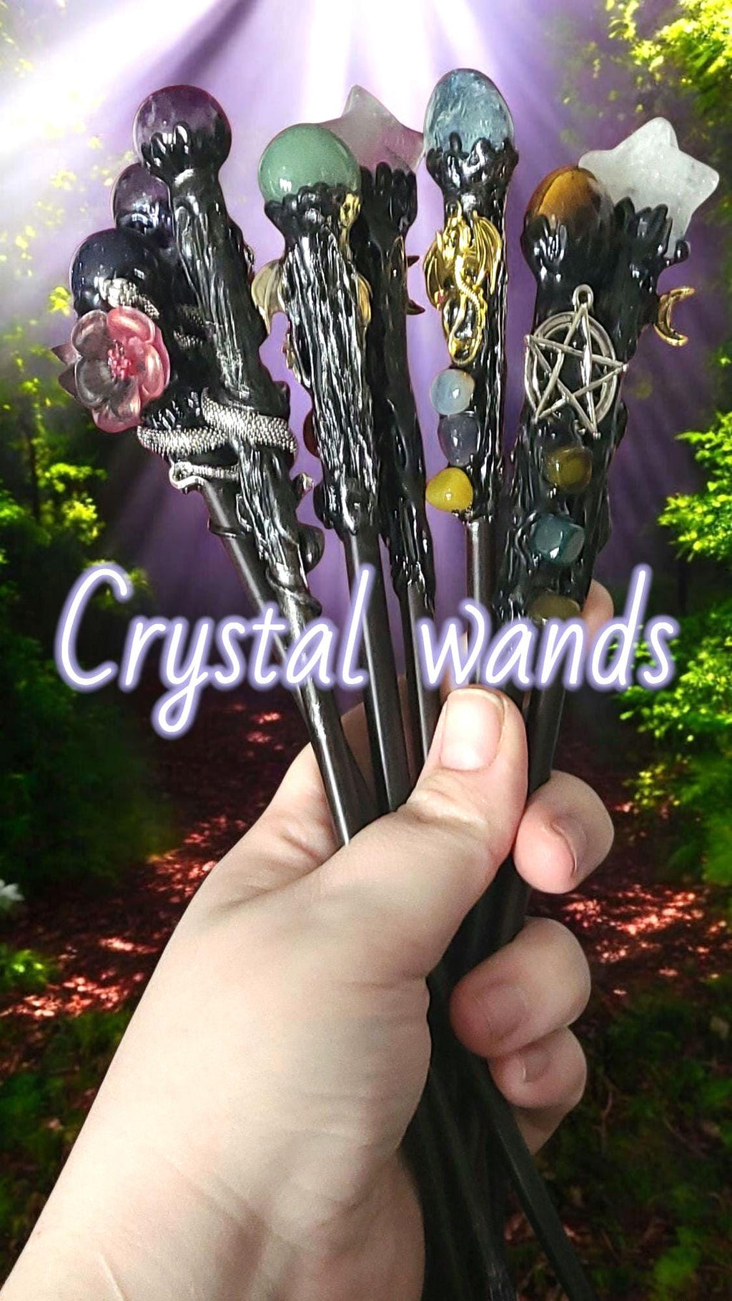 Magic Crystal Wand: Amethyst, Quartz, Blue Sandstone - Reiki Healing