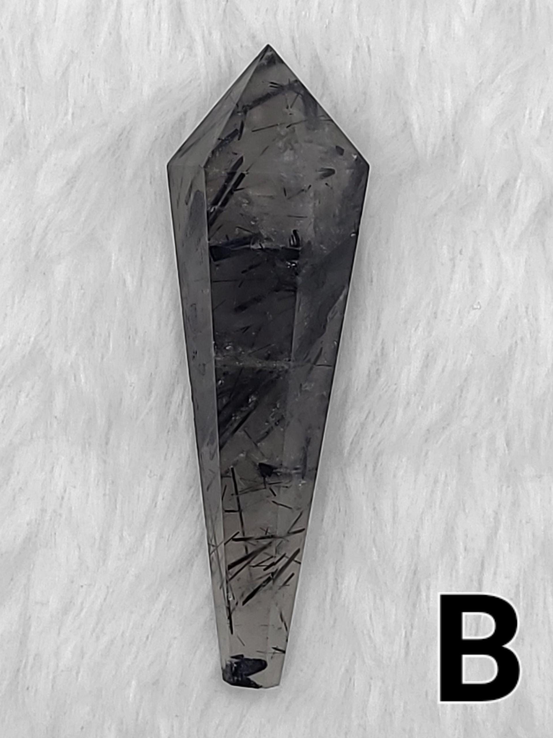 Tourmaline Quartz Crystal Wand  Polished Carved Tool for Meditation
